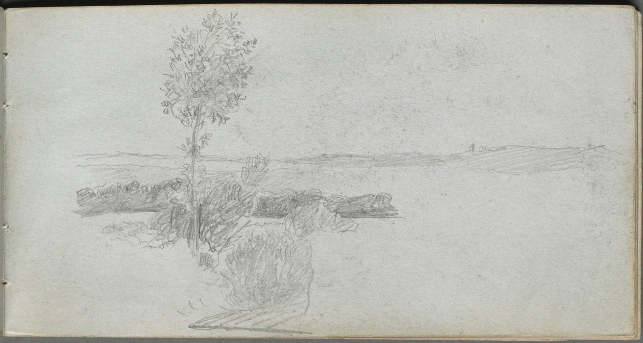 Skitsebog, side 28: Landskabsundersøgelse af Ernest Meissonier
