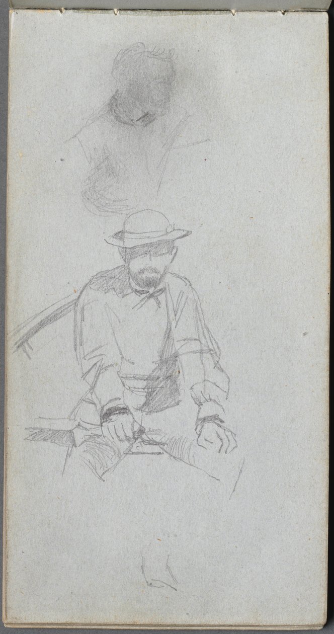 Skitsebog, side 30: Siddende mandsfigur og figur i profil. af Jean Louis Ernest Meissonier