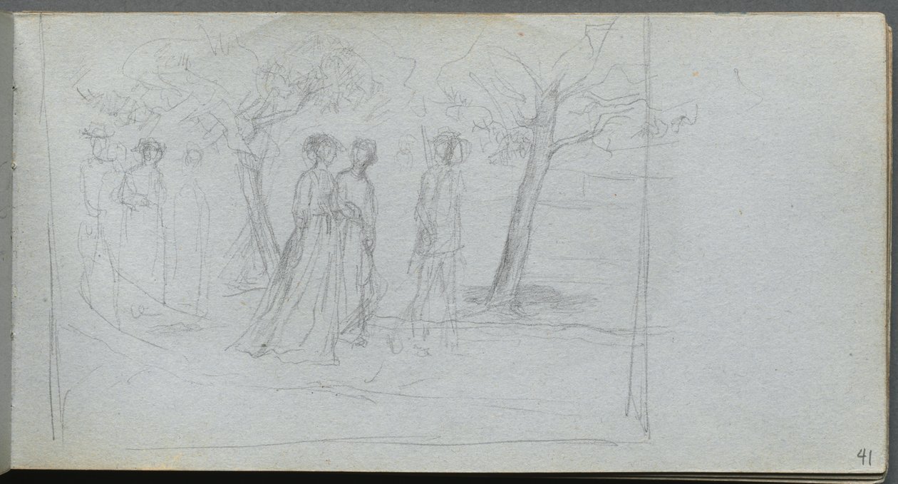 Skitsebog, side 41: Figurer i et landskab af Ernest Meissonier