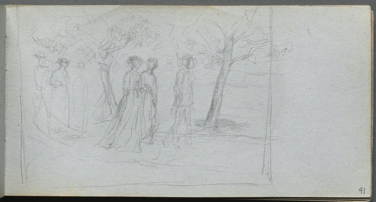 Skitsebog, side 41: Figurer i et landskab. af Jean Louis Ernest Meissonier
