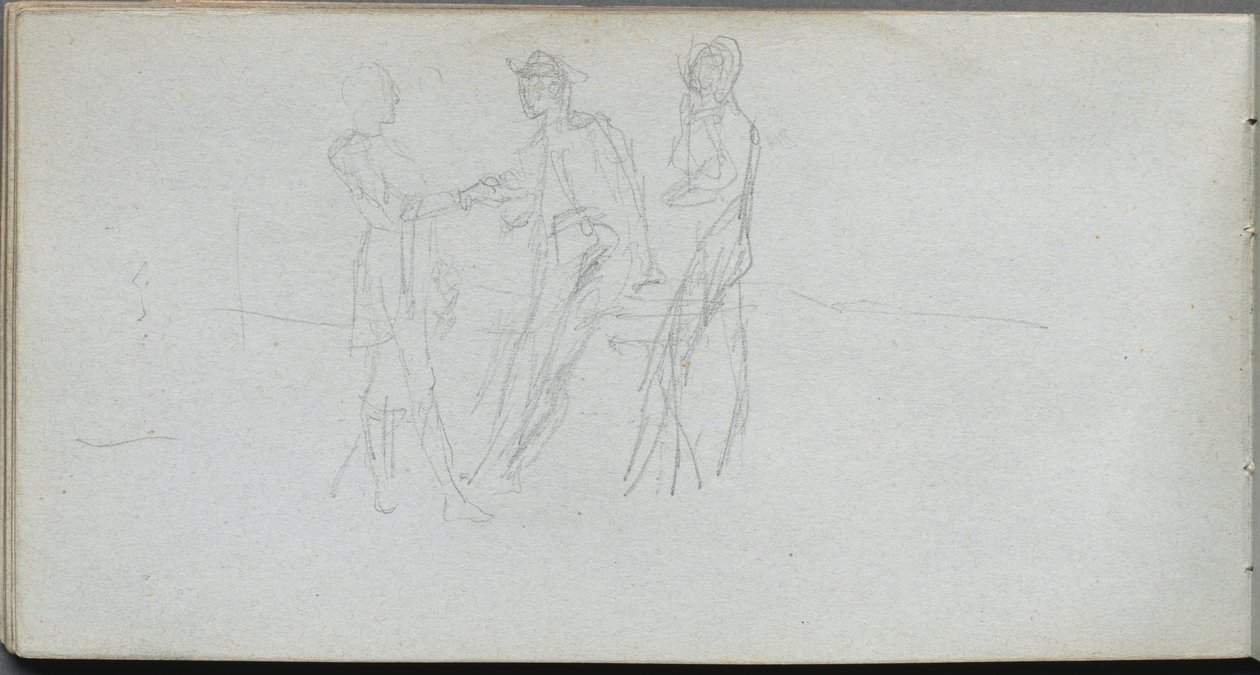 Skitsebog, side 42: Tre figurer. af Jean Louis Ernest Meissonier