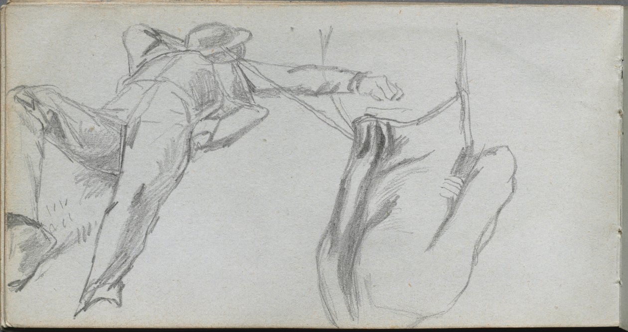 Skitsebog, side 58: Liggende figur og figur bagfra af Ernest Meissonier