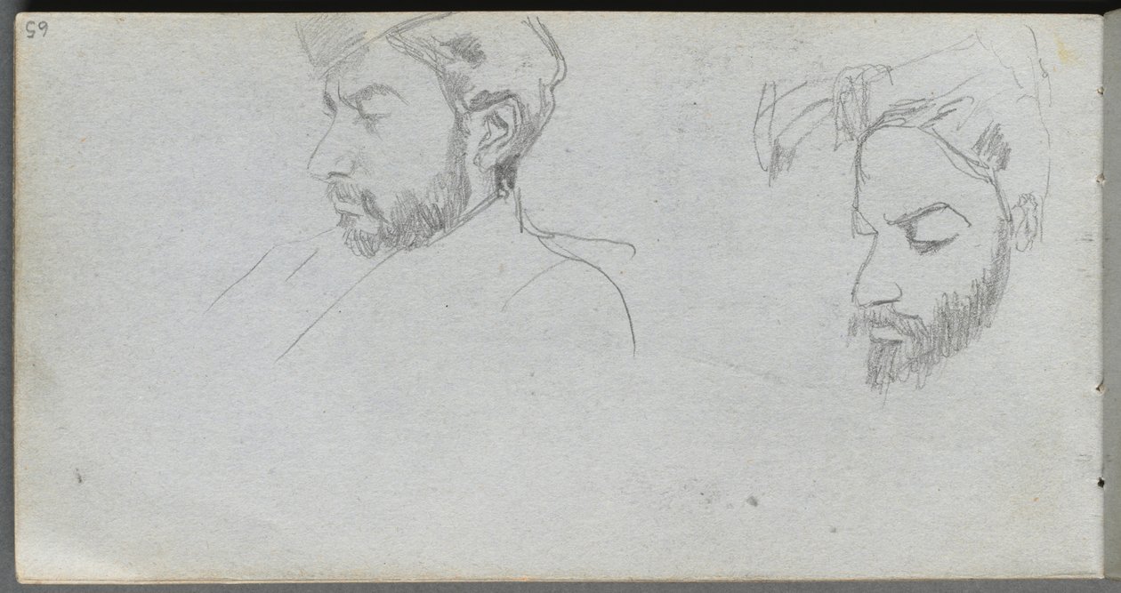 Skitsebog, side 65: Studie af ansigter i profil af Ernest Meissonier