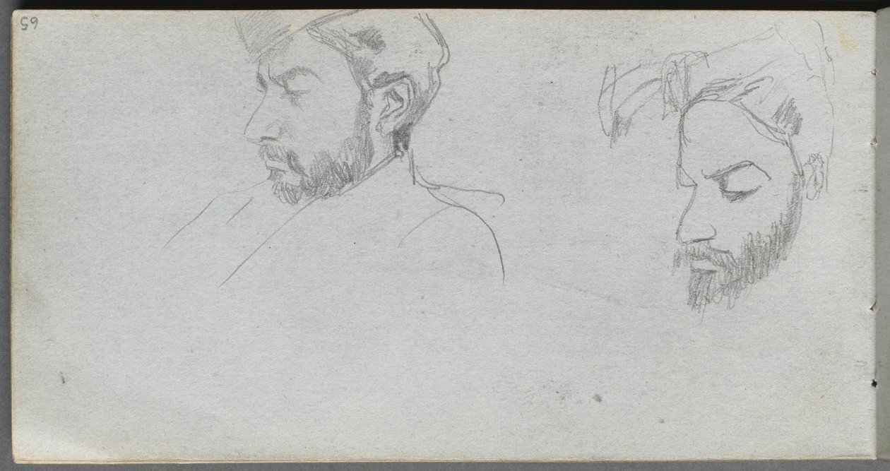 Skitsebog, side 65: Studie af ansigter i profil. af Jean Louis Ernest Meissonier