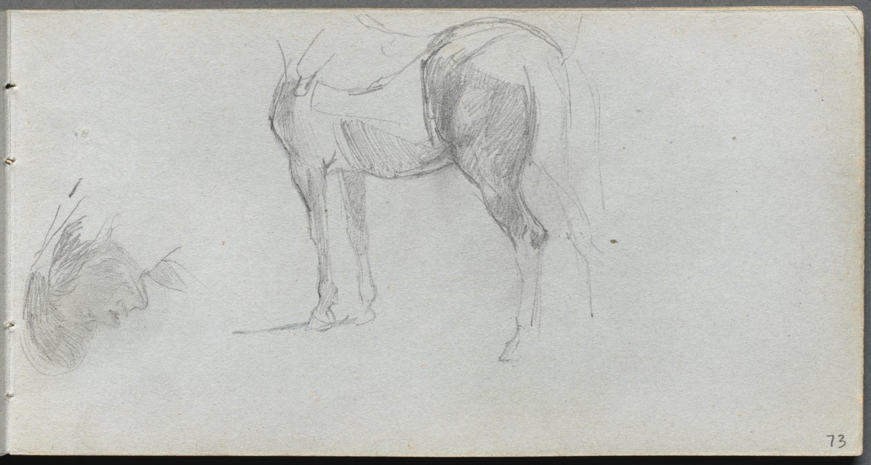 Skitsebog, side 73: Studie af en hest, profil af Ernest Meissonier