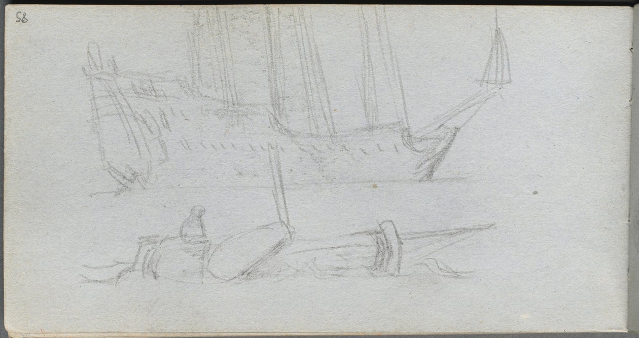 Skitsebog, side 85: Studie af et skib og bøje af Ernest Meissonier