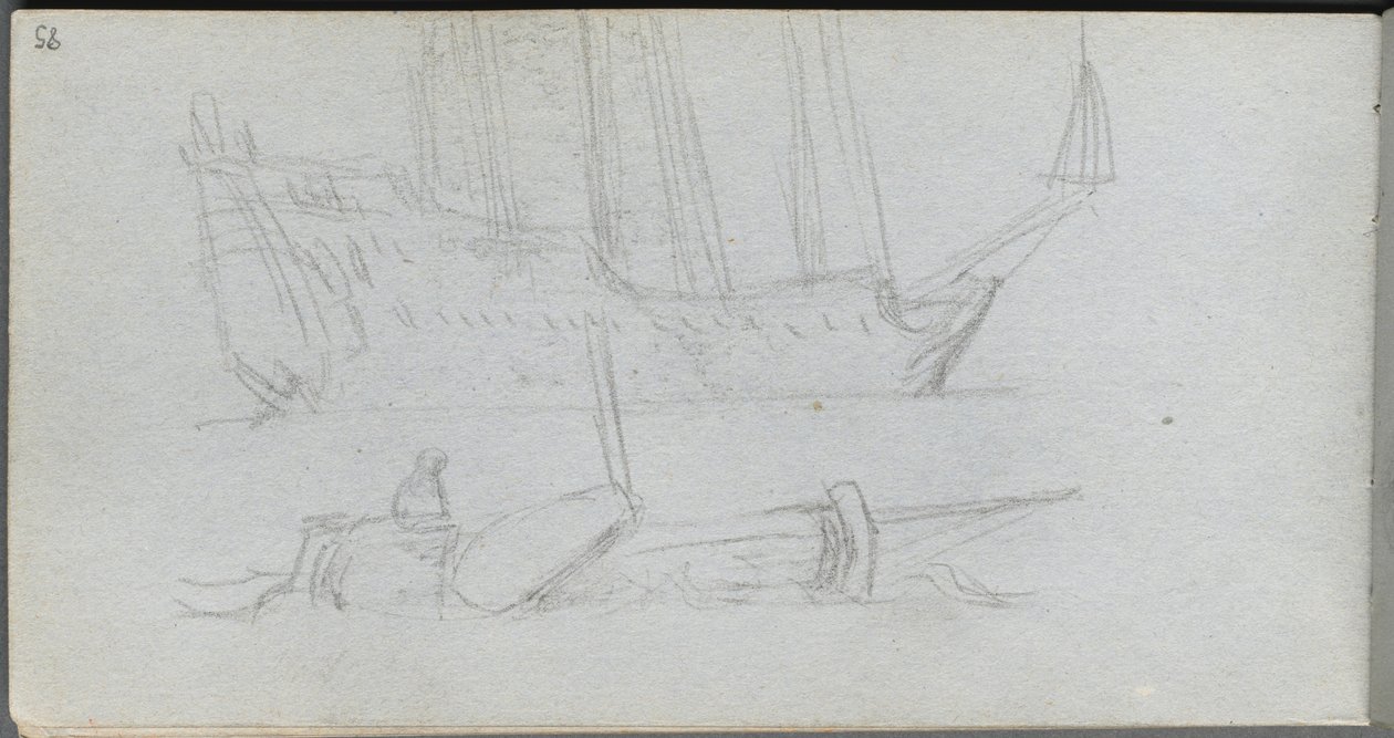 Skitsebog, side 85: Studie af et skib og bøje. af Jean Louis Ernest Meissonier