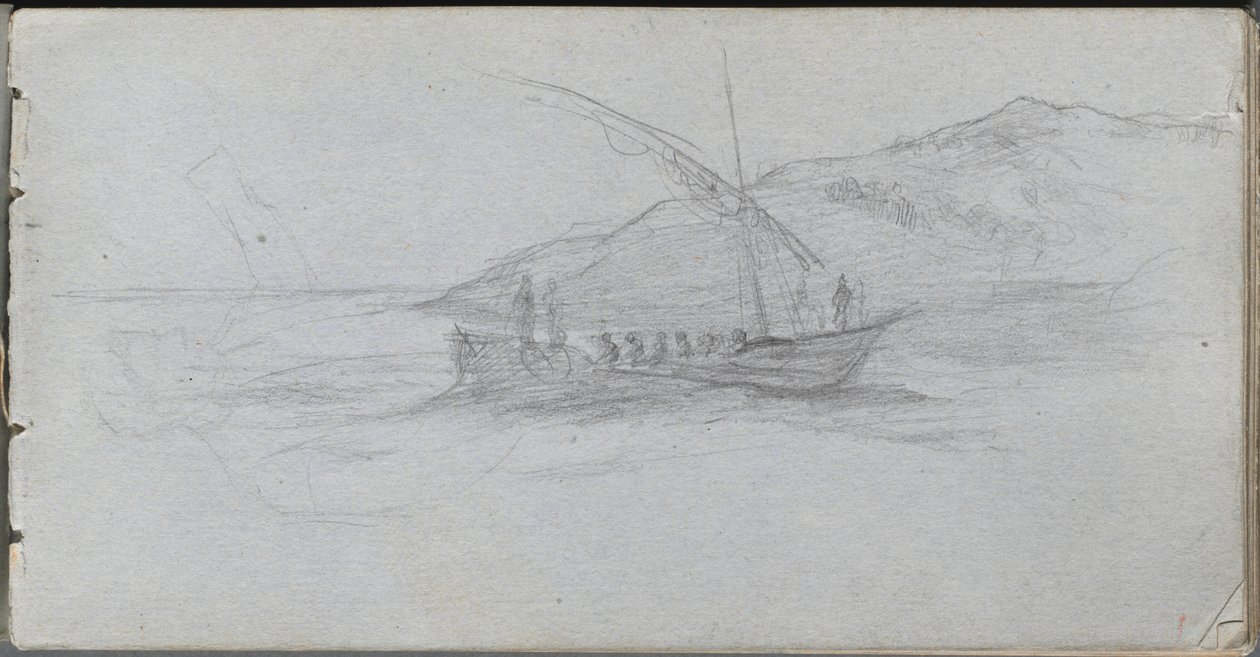 Skitsebog, side 88: Havlandskab og figur af Ernest Meissonier