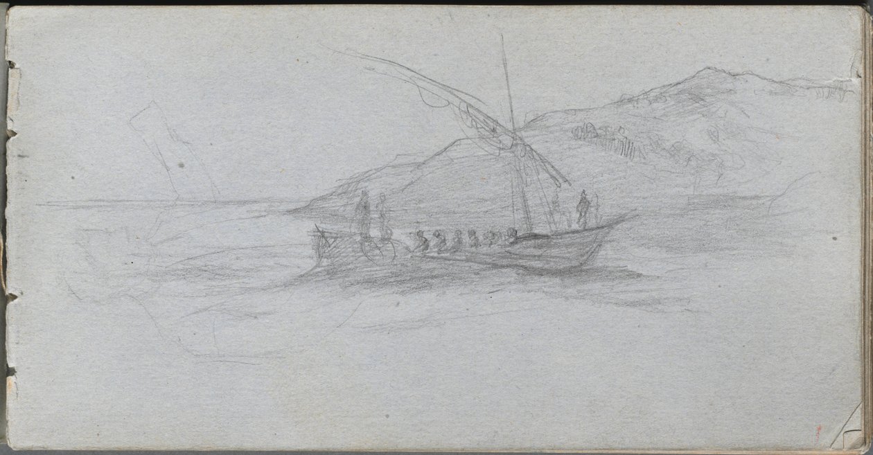 Skitsebog, side 88: Havlandskab og figur. af Jean Louis Ernest Meissonier