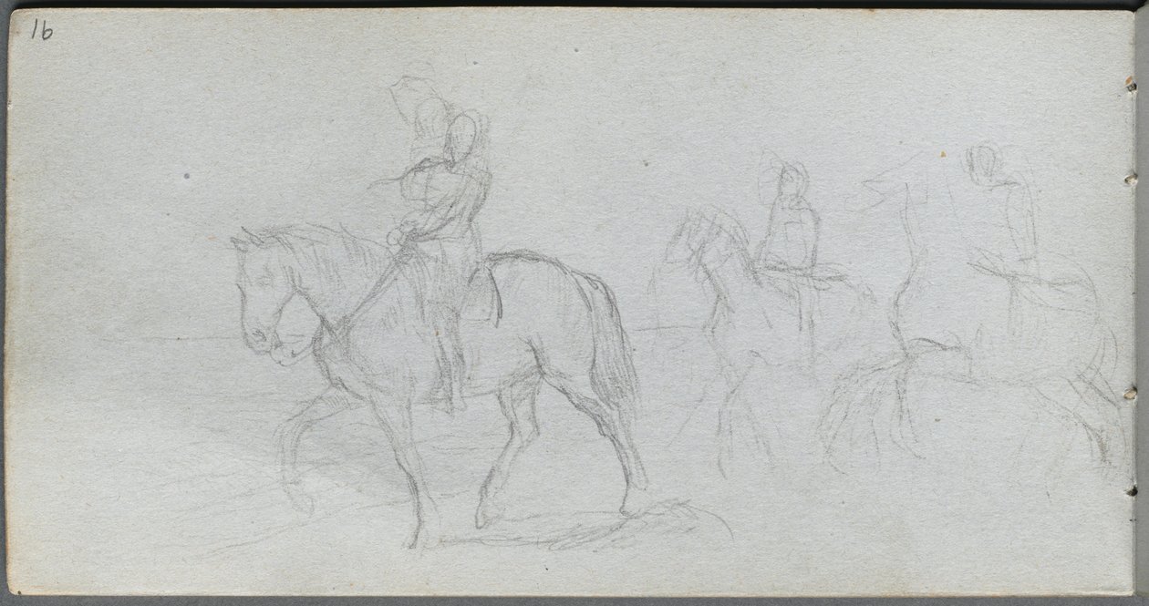 Skitsebog, side 91: Figurer til hest. af Jean Louis Ernest Meissonier