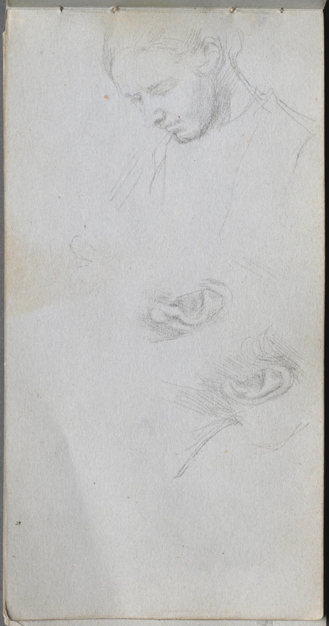 Skitsebog, side 96: Studie af et ansigt, ører. af Jean Louis Ernest Meissonier