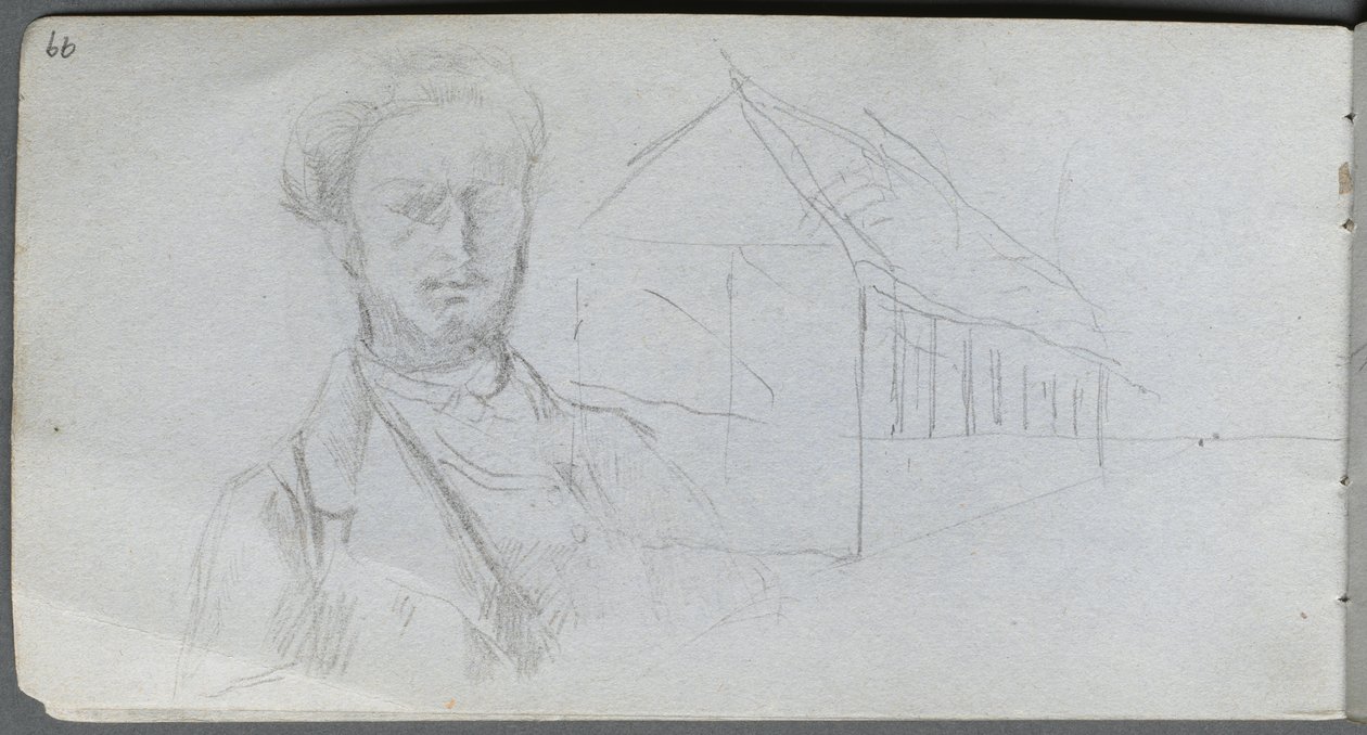 Skitsebog, side 99: Studie af figur, bygning af Ernest Meissonier