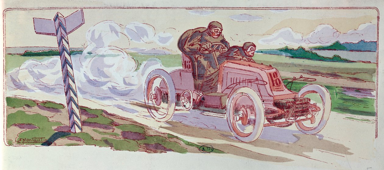 Henri Fournier i hans Mors, der konkurrerede i Paris-Berlin-rallyet i 1901, ca. 1910 af Ernest Montaut