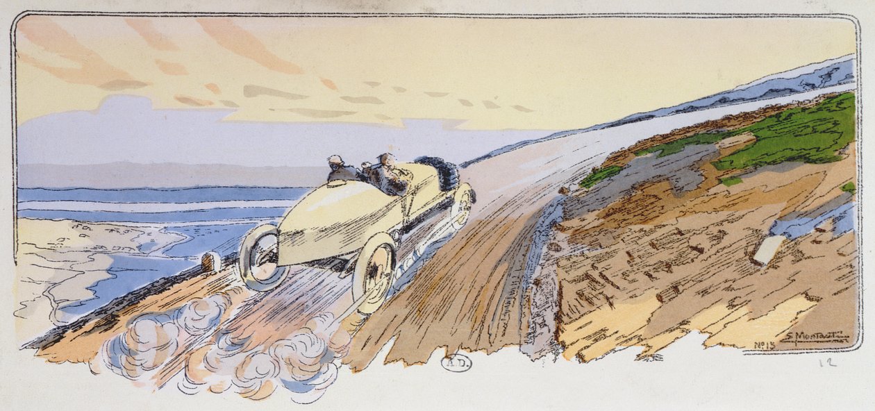 Henri Rougier i sin Lorraine-Dietrich, der konkurrerede i Mount Ventoux-rallyet i 1904, ca. 1910 af Ernest Montaut