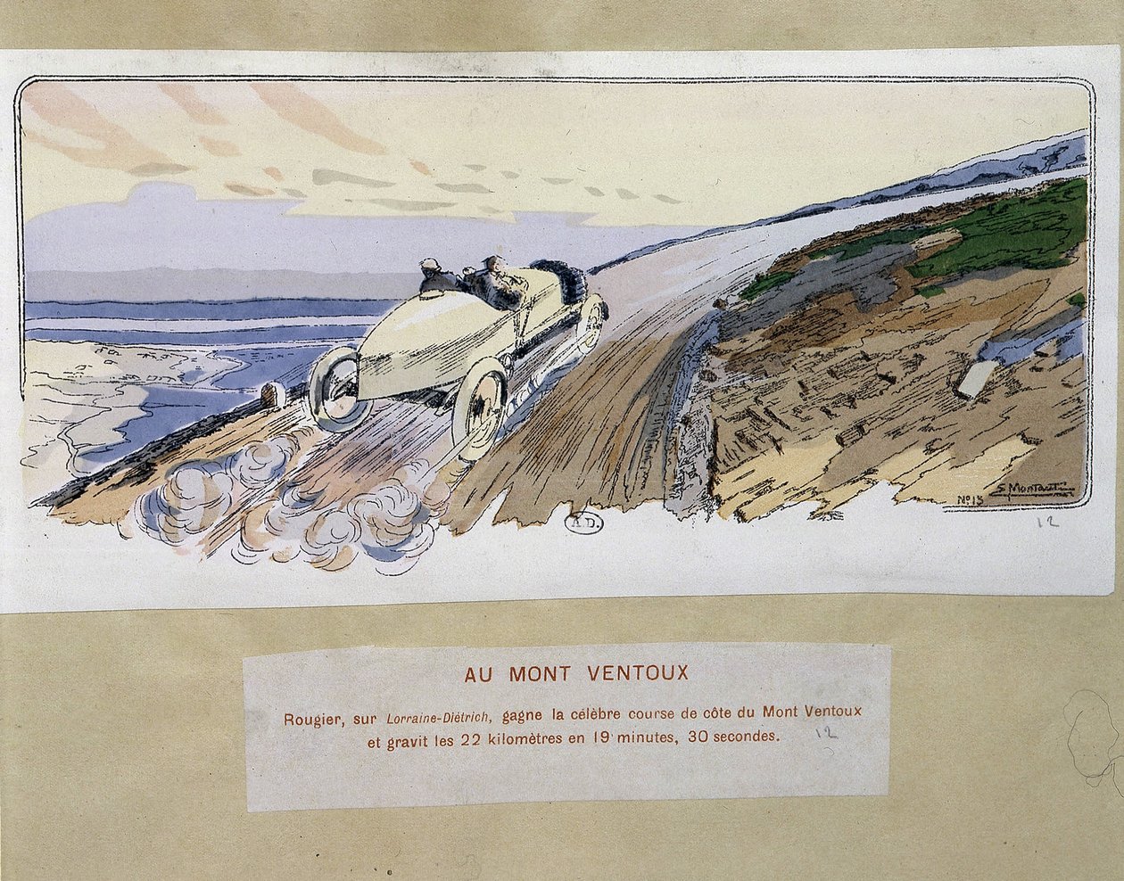 Racing: på Mont Ventoux - tegning af Ernest Montaut (1878-1909). af Ernest Montaut