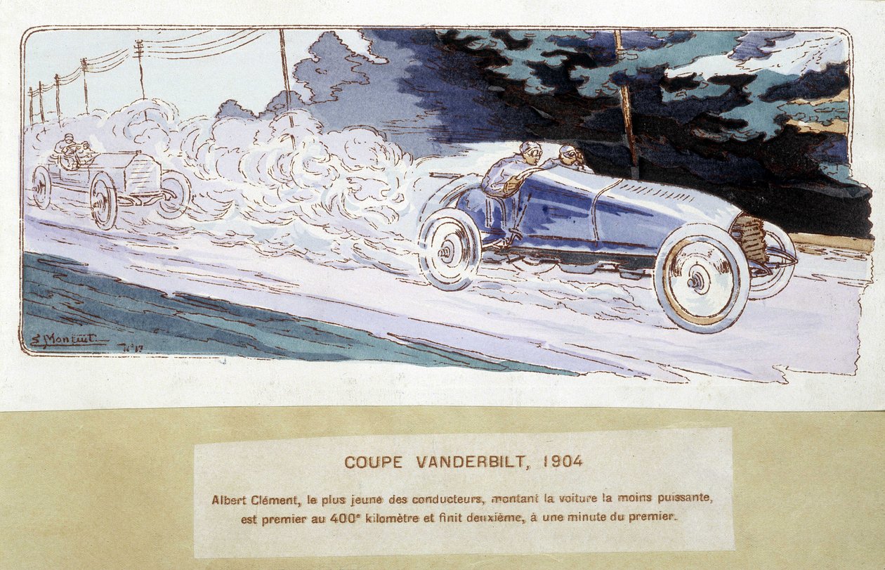 Racing: Vanderbilt Cup i 1904 - tegning af Ernest Montaut (1878-1909). af Ernest Montaut
