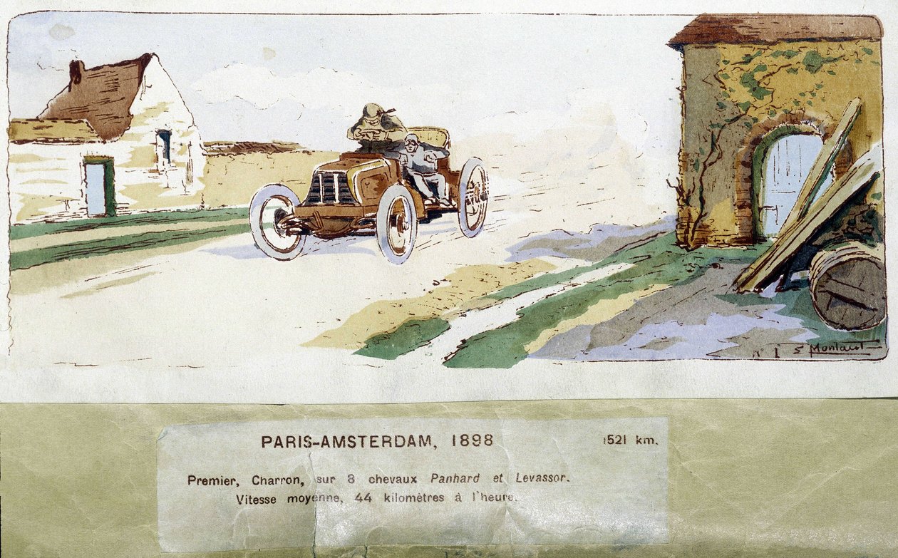 Paris - Amsterdam-løbet i 1898, tegning af Ernest Montaut (1878-1909). af Ernest Montaut