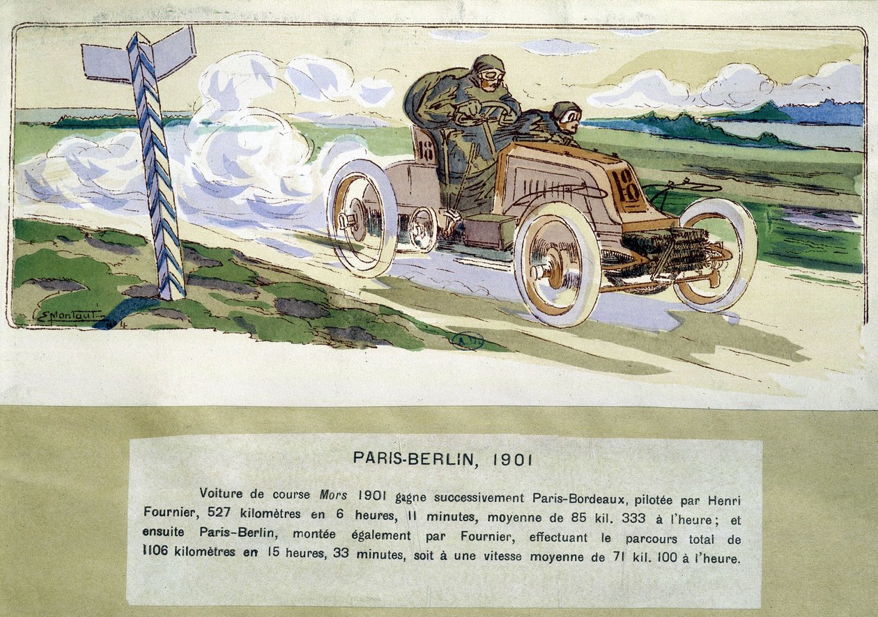 Paris - Berlin-løbet i 1901, tegning af Ernest Montaut (1878-1909). af Ernest Montaut