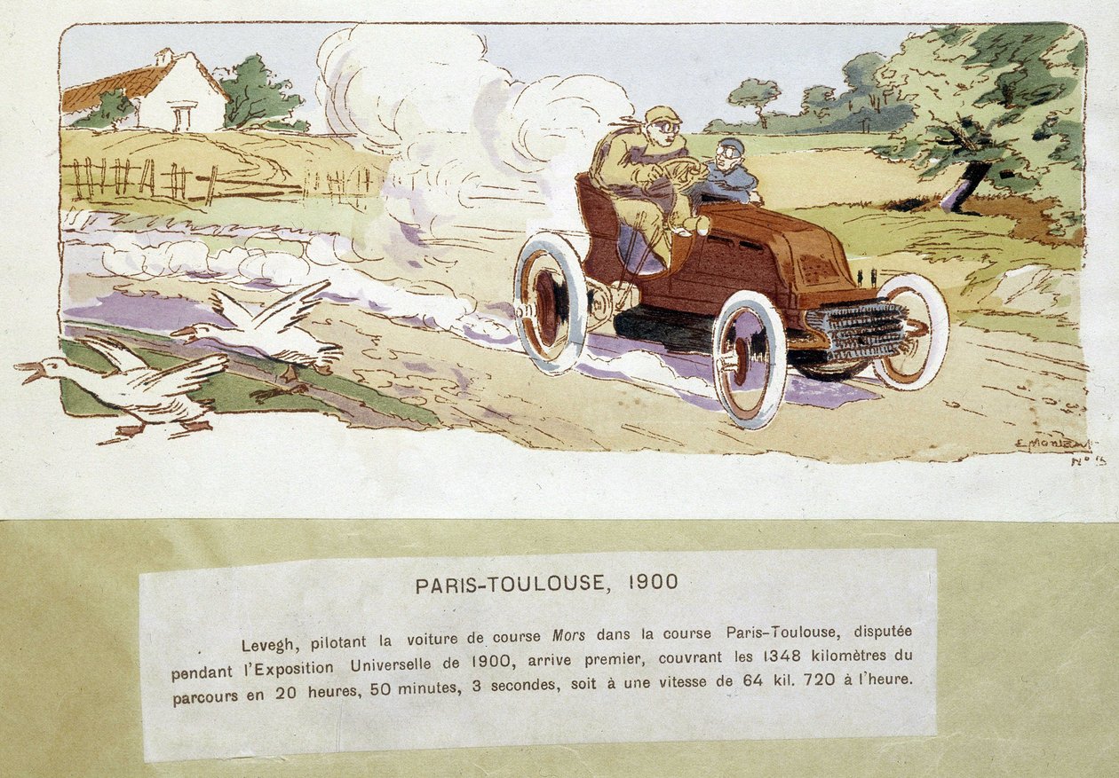 Paris - Toulouse-løbet i 1900, tegning af Ernest Montaut (1878-1909). af Ernest Montaut
