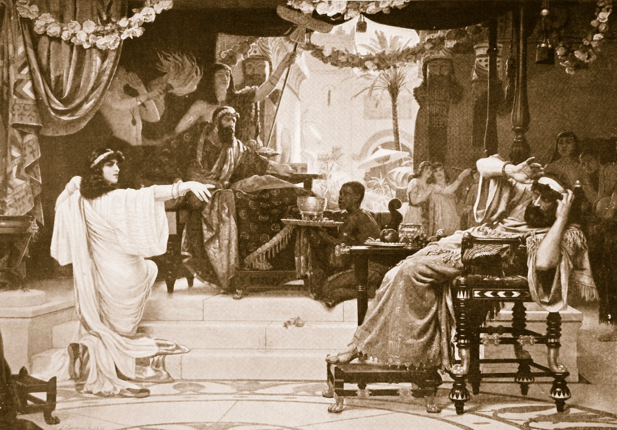 Esther fordømmer Haman, illustration fra 