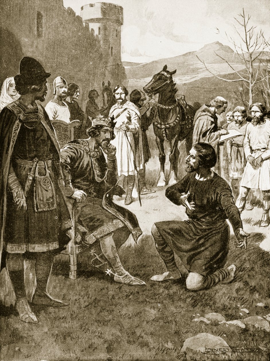 David, konge af Skotland, udøver retfærdighed, illustration fra "Hutchinson