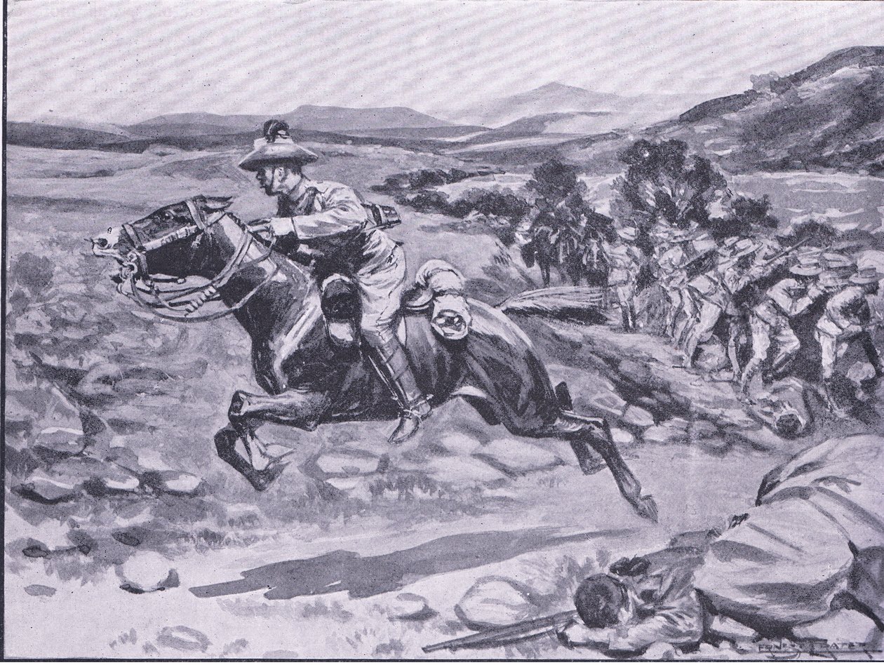 Tilfangetagelsen af livvagten: Løjtn Batemans dristige raid, illustration fra After Pretoria: The Guerilla War, 1902 af Ernest Prater