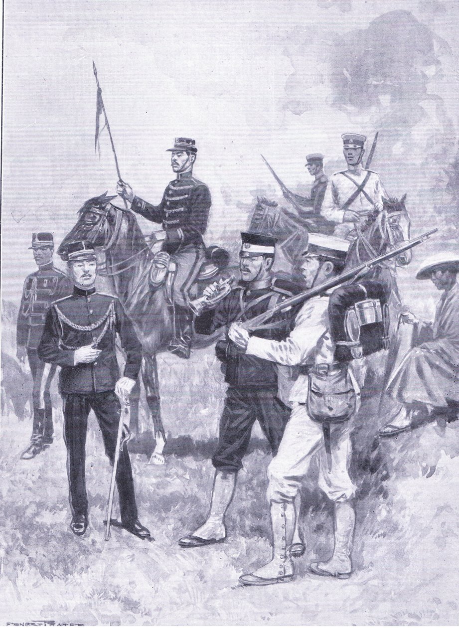 Typer af japanske soldater, illustration fra Cassells History of the Russo-Japanese War Vol 1, c.1900 af Ernest Prater