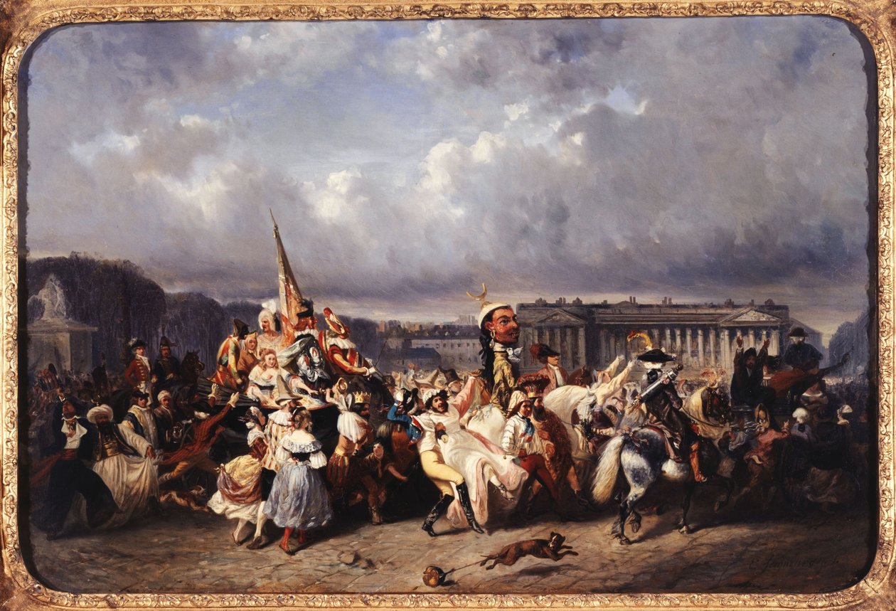 Carnaval place de la Concorde, nuværende 8. arrondissement, mellem 1840 og 1845 (olie på lærred) af Ernest Seigneurgens