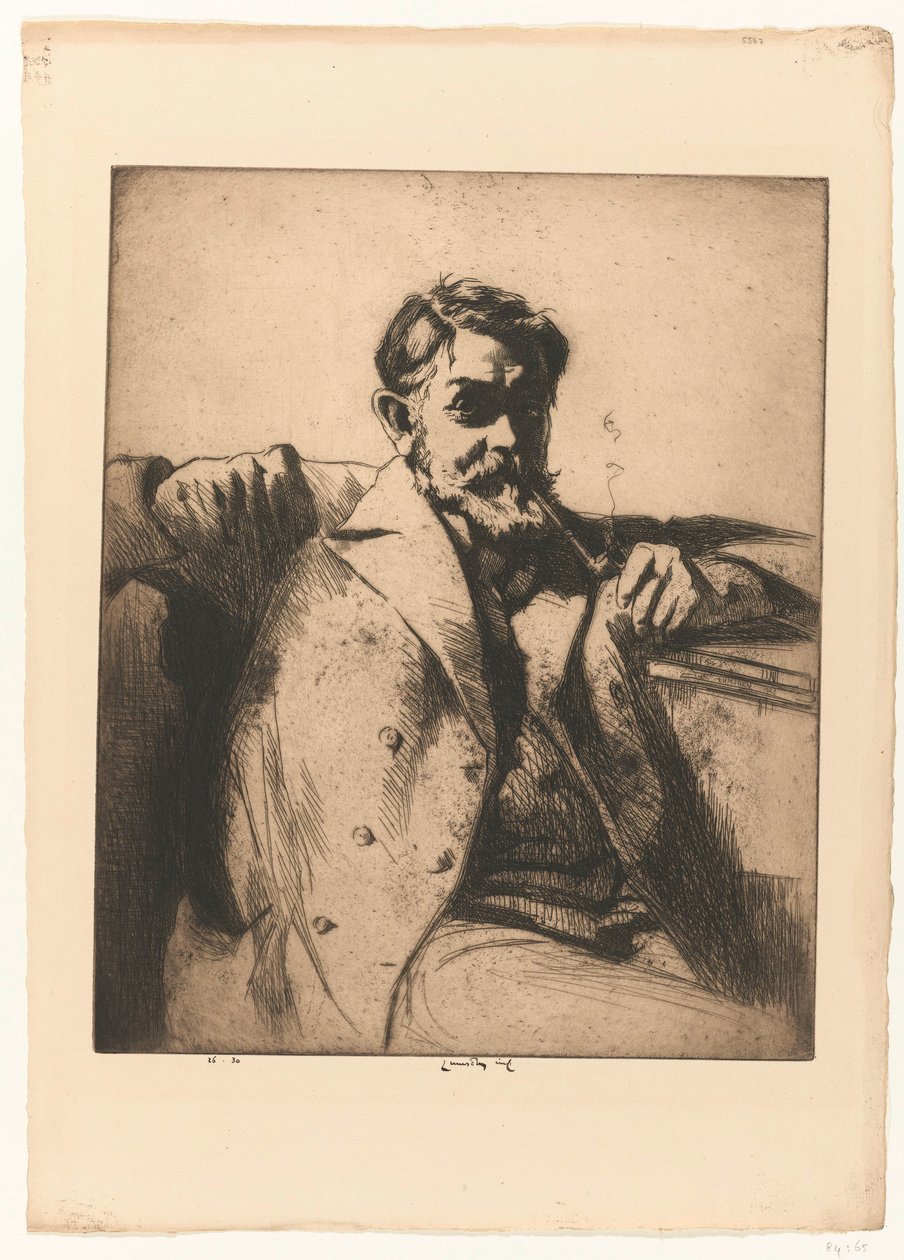 Portræt af Sir Frank Brangwyn med PIJP af Ernest Stephen Lumsden (signed by artist)
