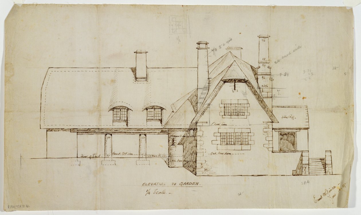 Haveforhøjning af sommerhus, Sapperton, 14. juni 1902 (blæk på linned) af Ernest William Gimson