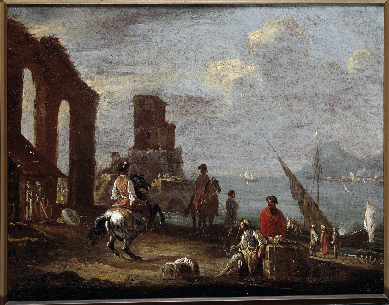 Landskab med ruiner nær havet Maleri af Ernesto Monsu Daret (1600-tallet) Sol 40x50 cm Gener, Musei di Strada Nuova (ex Palazzo Bianco) af Ernest called Monsu Ernesto Daret