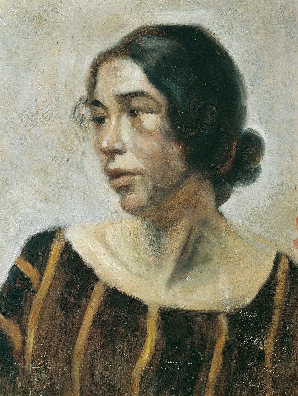 Dame i stribet kjole af Ernestine von Hüttenbrenner