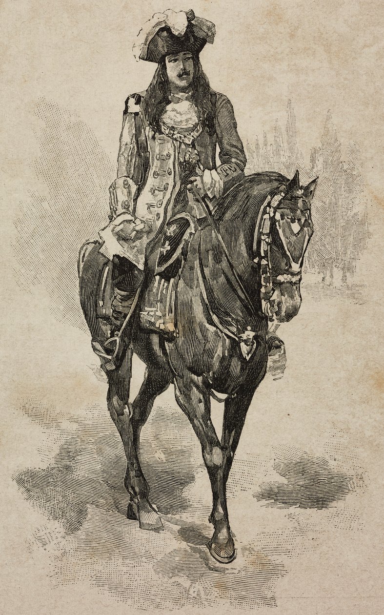 Greve af Torino Vittorio Emanuele af Savoyen i kostume af Vittorio Amedeo II af Savoyen ved Villa Borghese-turneringen i anledning af sølvbryllup af Umberto I og Margherita af Savoyen, Rom, Italien af Ernesto Mancastroppa