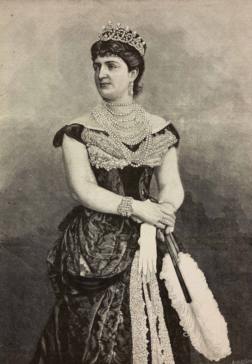 Margaret af Savoyen (1851-1926), dronning af Italien fra 1878 til 1900, foto af Cattani, Bertelli og de Hagen, gravering af Ernesto Mancastroppa fra L