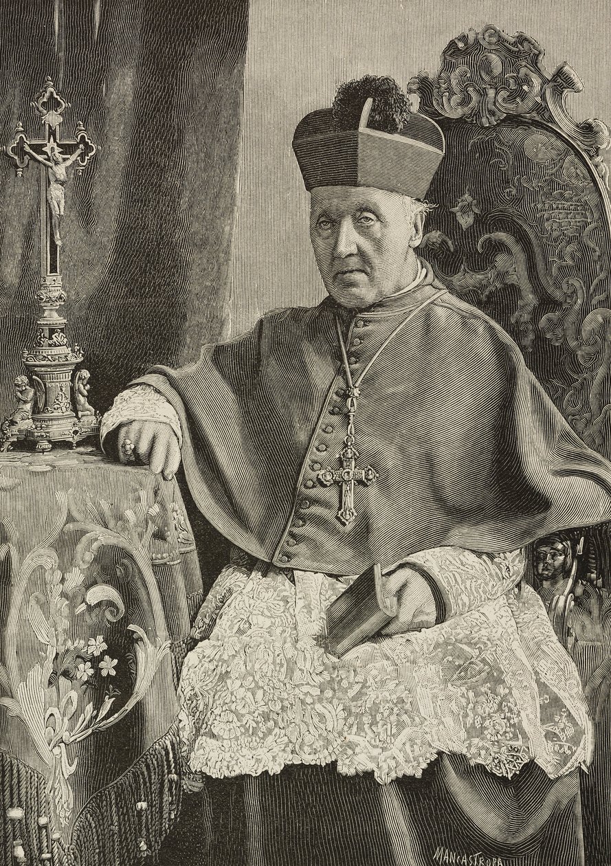 Portræt af Luigi Nazari af Calabiana (1808-1893), italiensk politiker og ærkebiskop af Italien, indgraveret af Ernesto Mancastropa efter foto af Ganzini og Gabriel, fra L