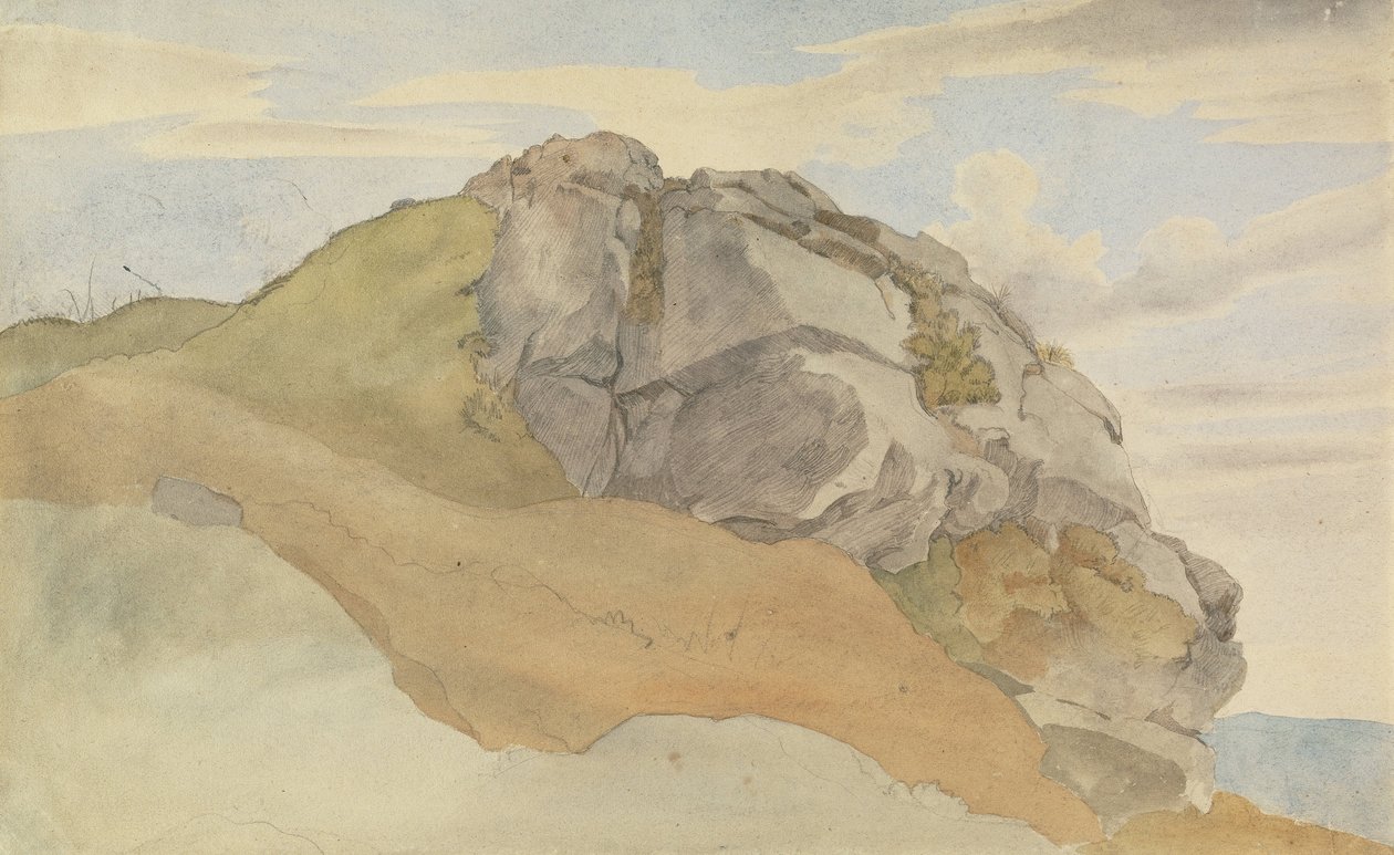 Rocky Outcropping (recto), Rocky Forest med klapvogne (verso) af Ernst Ferdinand Oehme