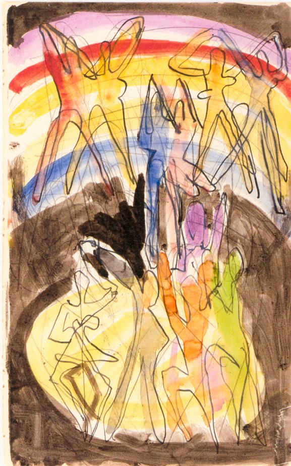 Design til festsalen i Essen - Bagside med farverig dans af Ernst Ludwig Kirchner