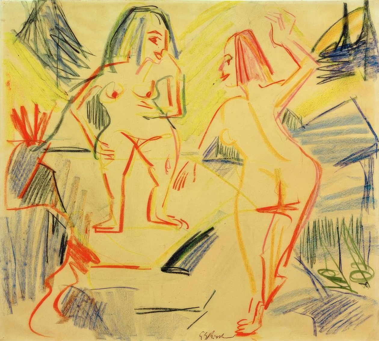 Badende i klipper af Ernst Ludwig Kirchner