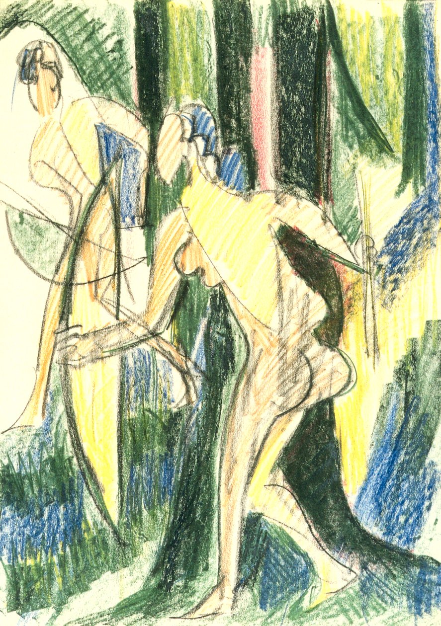 Bueskydningspiger i skoven af Ernst Ludwig Kirchner