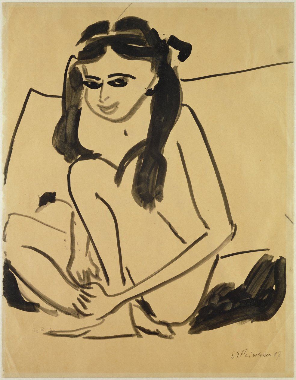 Krøjende nøgen pige af Ernst Ludwig Kirchner