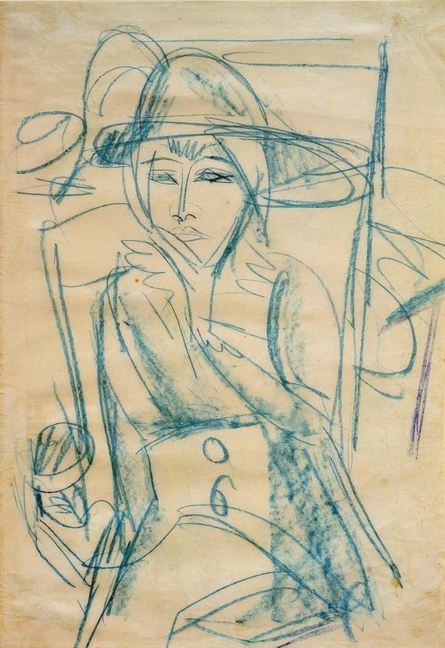 Portræt af en kvinde (Gerda med hat) af Ernst Ludwig Kirchner