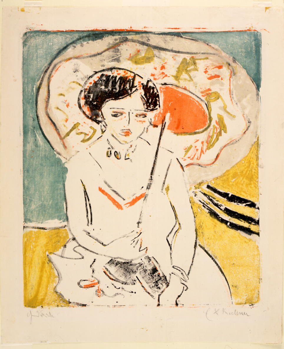 Dodo mit japanischem Schirm af Ernst Ludwig Kirchner
