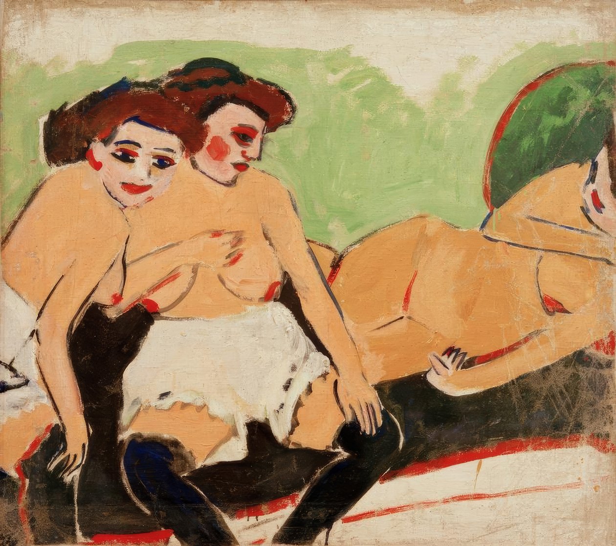 Tre nøgenbilleder på en sort sofa af Ernst Ludwig Kirchner