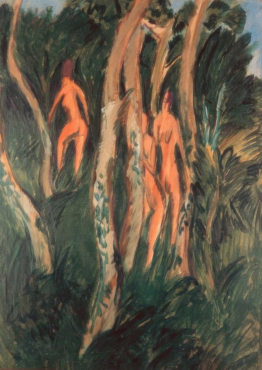 Tre nøgenbilleder under træerne af Ernst Ludwig Kirchner