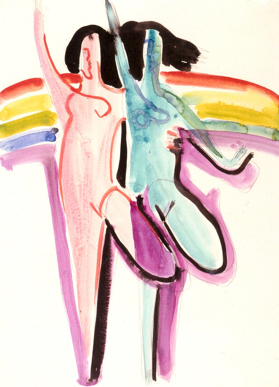 Design til balsalen i Essen, to dansere af Ernst Ludwig Kirchner