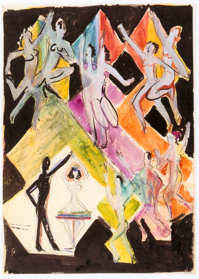 Udkast til vægmaleri dans af farver af Ernst Ludwig Kirchner