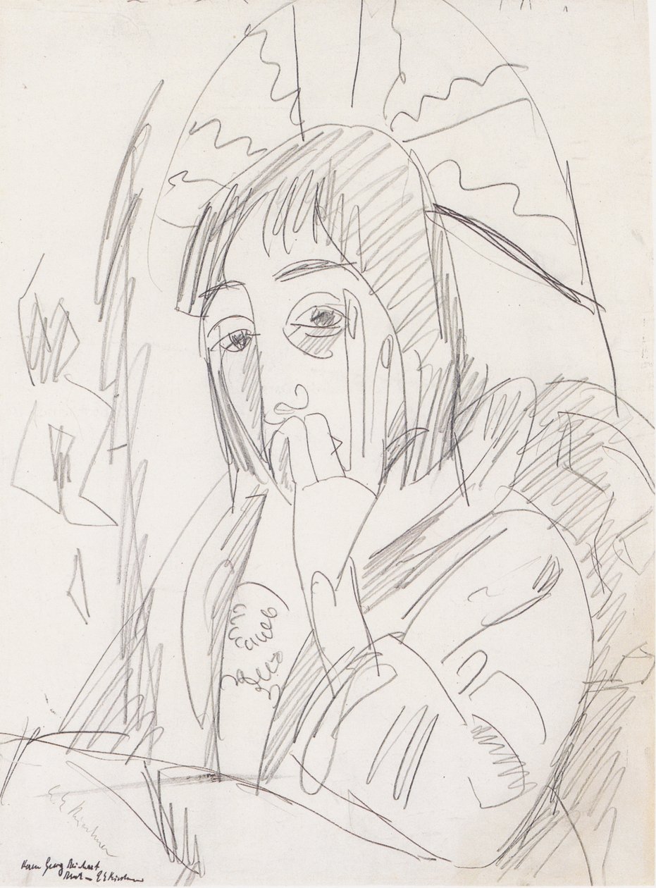 Erna med en japansk paraply af Ernst Ludwig Kirchner