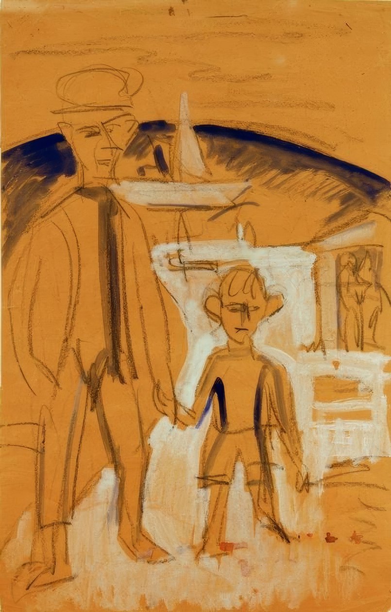 Fisker med dreng i hånden af Ernst Ludwig Kirchner