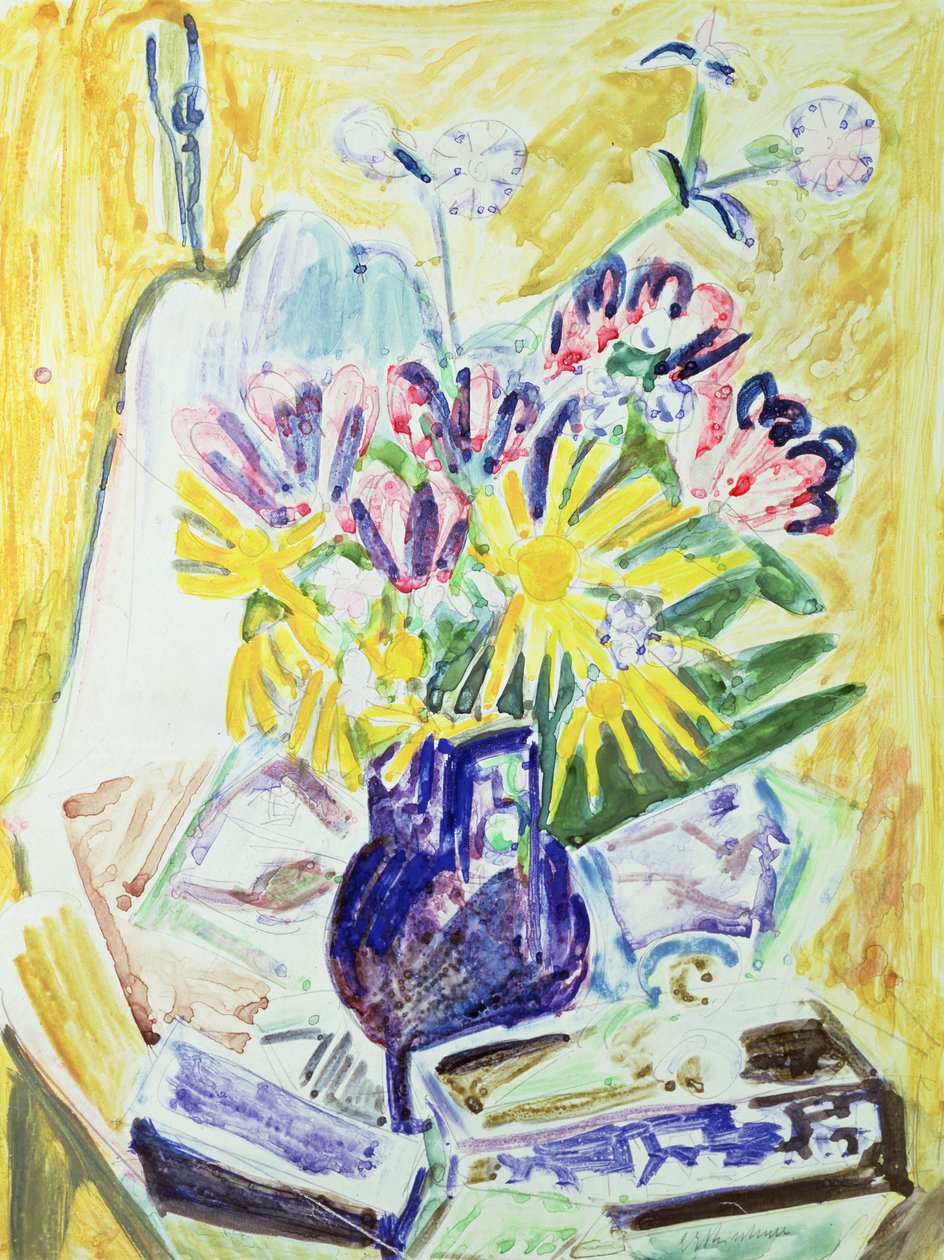 Blomster i en vase, 1918-19 (wc på papir) af Ernst Ludwig Kirchner
