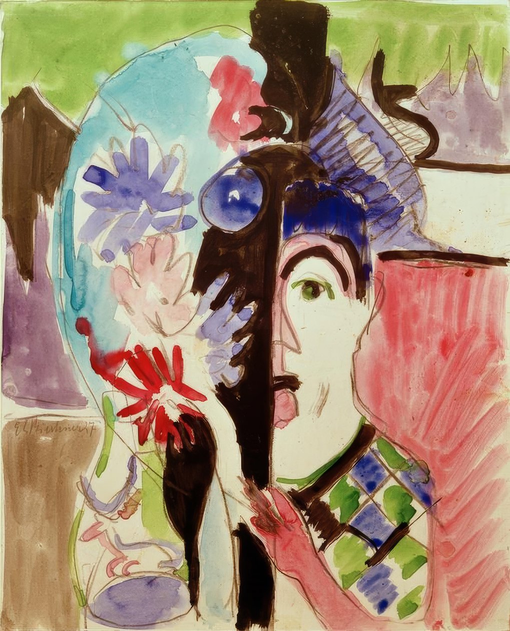 Kvinde med blomster af Ernst Ludwig Kirchner